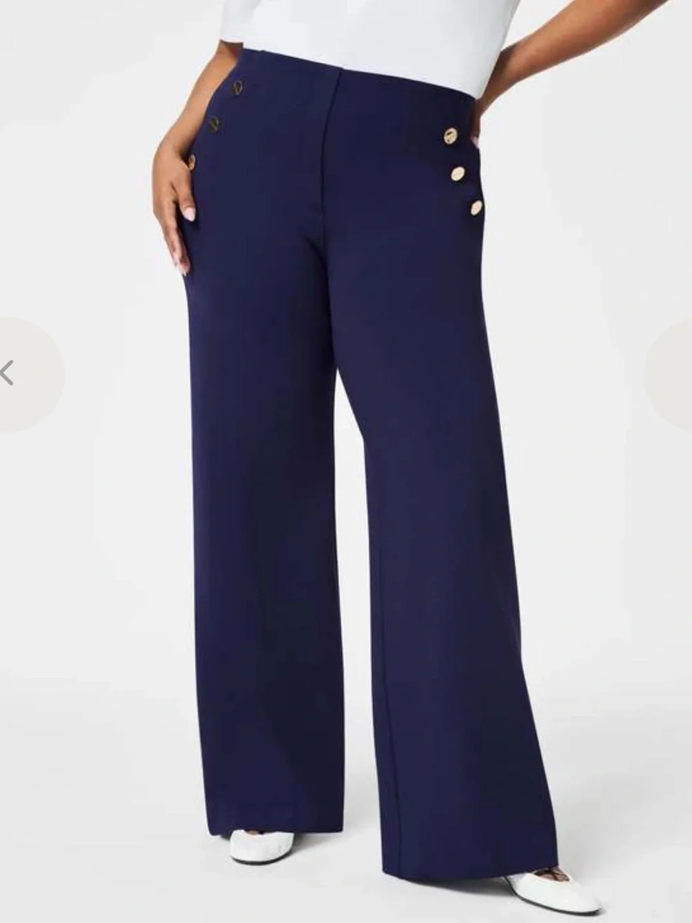 SPANX Ponte Button Front Wide Leg Pants Trousers Lapis Blue Sailor Nautical